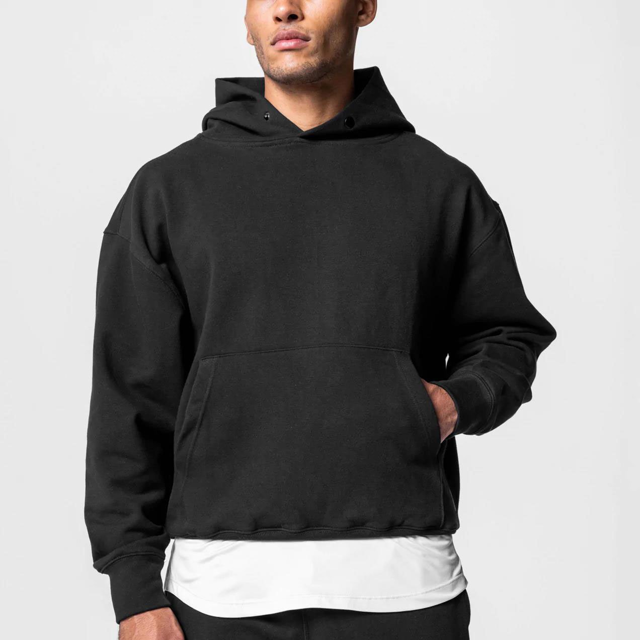 High Quality 380GSM 100% cotton Wholesale Plain logo Men's Blank Fleece Loose Custom Luxury Unisex hoodies for men