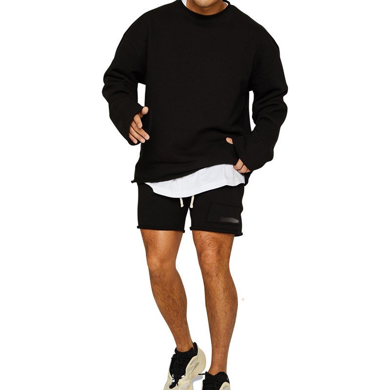 Wholesale men's casual men's hoodies&sweatshirts solid color running training loose crewneck sweatshirt
