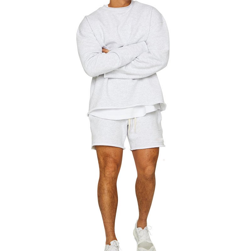 Wholesale men's casual men's hoodies&sweatshirts solid color running training loose crewneck sweatshirt
