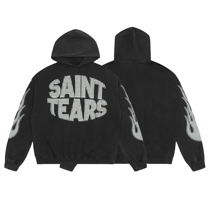 Manufacturer High Quality Heavyweight Streetwear Cotton Oversized Vintage Wash Print Saint Tears Terry Men's Hoodies&Sweatshirts