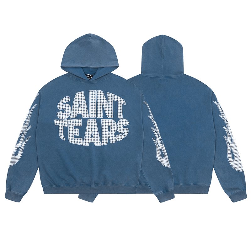 Manufacturer High Quality Heavyweight Streetwear Cotton Oversized Vintage Wash Print Saint Tears Terry Men's Hoodies&Sweatshirts