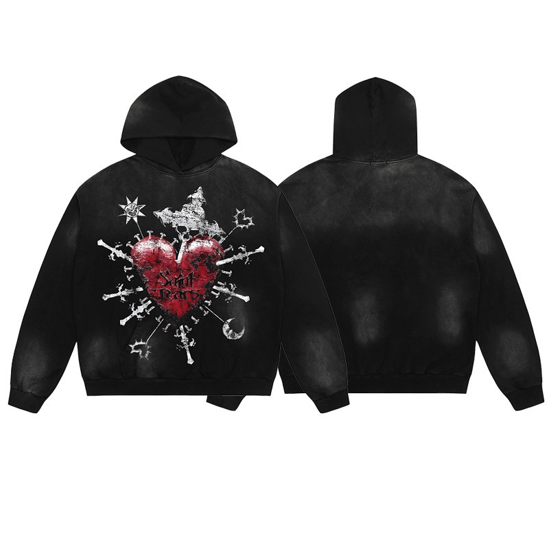 Manufacturer High Quality Heavyweight Streetwear Cotton Oversized Vintage Wash Print Saint Tears Terry Men's Hoodies&Sweatshirts