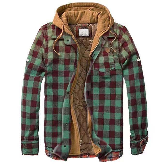Wholesale Men's Plaid Jacket Casual Hooded Sweatshirt Loose Comfortable Windproof Men's Coat