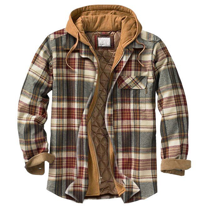 Wholesale Men's Plaid Jacket Casual Hooded Sweatshirt Loose Comfortable Windproof Men's Coat