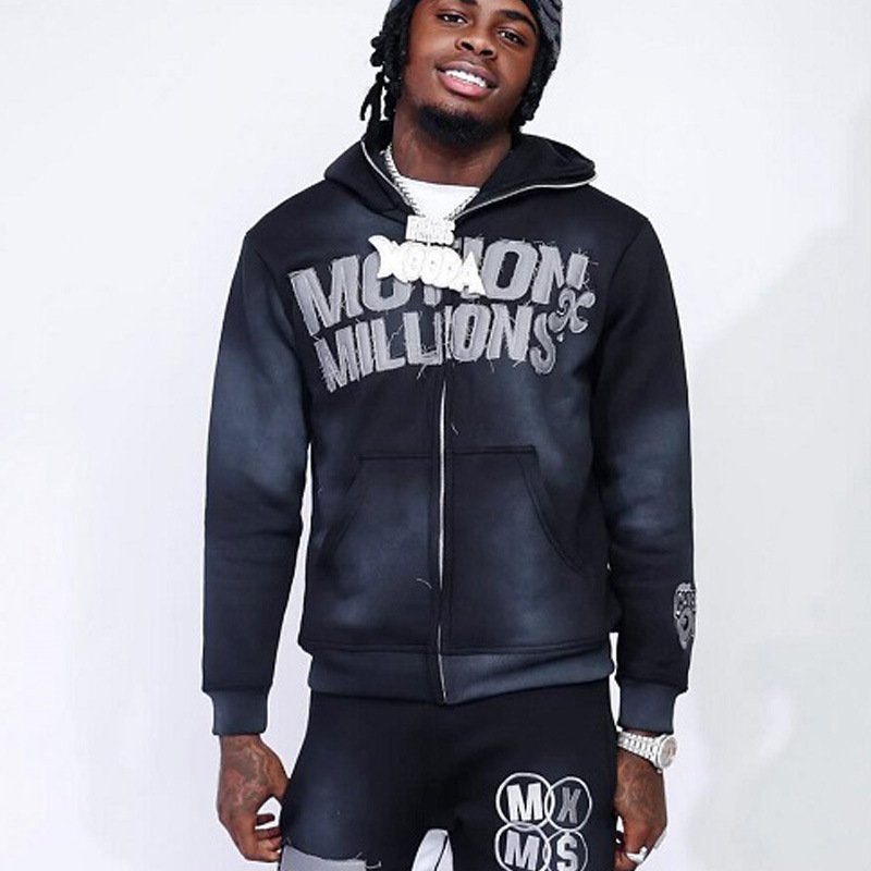 Luxury Embroidered Pacthes Letter Streetwear Hip Pop Full Zipper Up Hoodies & Joggers For Men Fitted Tracksuit