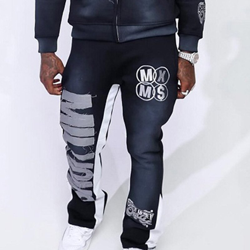 Luxury Embroidered Pacthes Letter Streetwear Hip Pop Full Zipper Up Hoodies & Joggers For Men Fitted Tracksuit