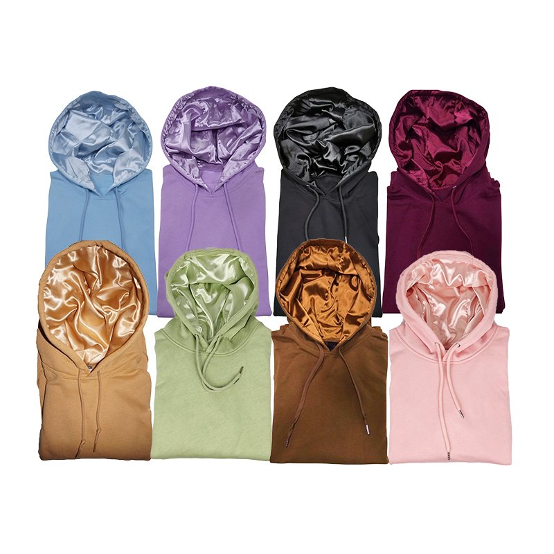 Custom Embroidery Logo Cotton Oversized Silk Lining Hoodies Sweatshirts Puff Print French Terry Men satin lined hoodie