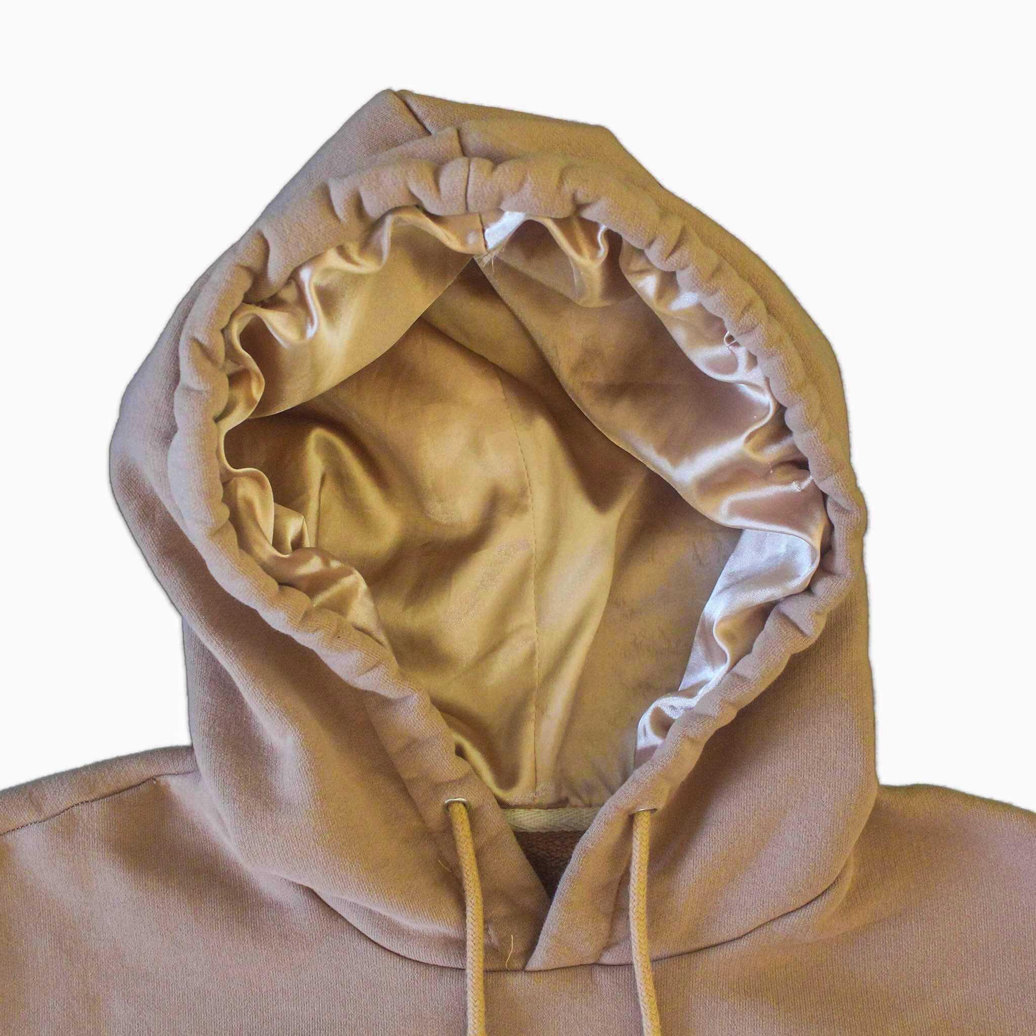 Custom Embroidery Logo Cotton Oversized Silk Lining Hoodies Sweatshirts Puff Print French Terry Men satin lined hoodie