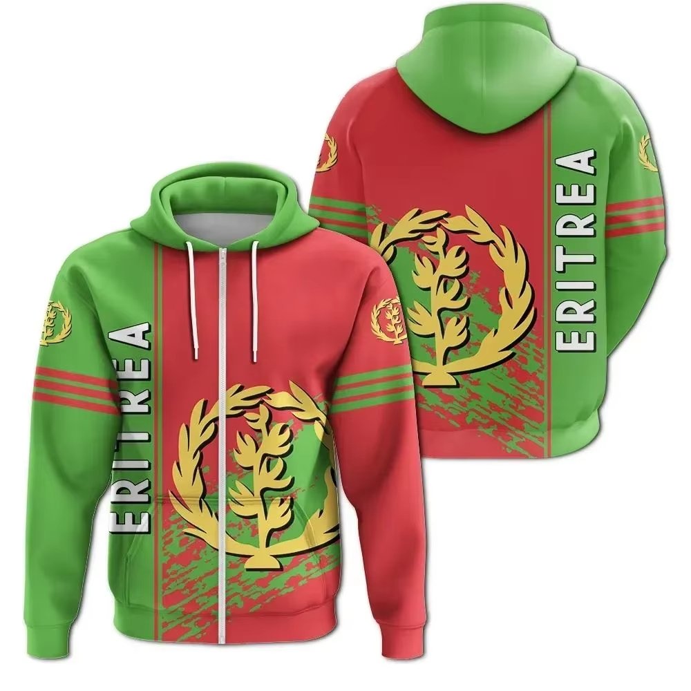 Low Minimum Order Quantity Men's Hoodies Sweatshirt Custom Men's Ethiopia Full Print Zip Up Hoodie Long Sleeve Men's Sweatshirt