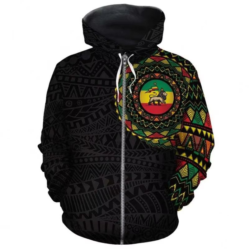 Low Minimum Order Quantity Men's Hoodies Sweatshirt Custom Men's Ethiopia Full Print Zip Up Hoodie Long Sleeve Men's Sweatshirt