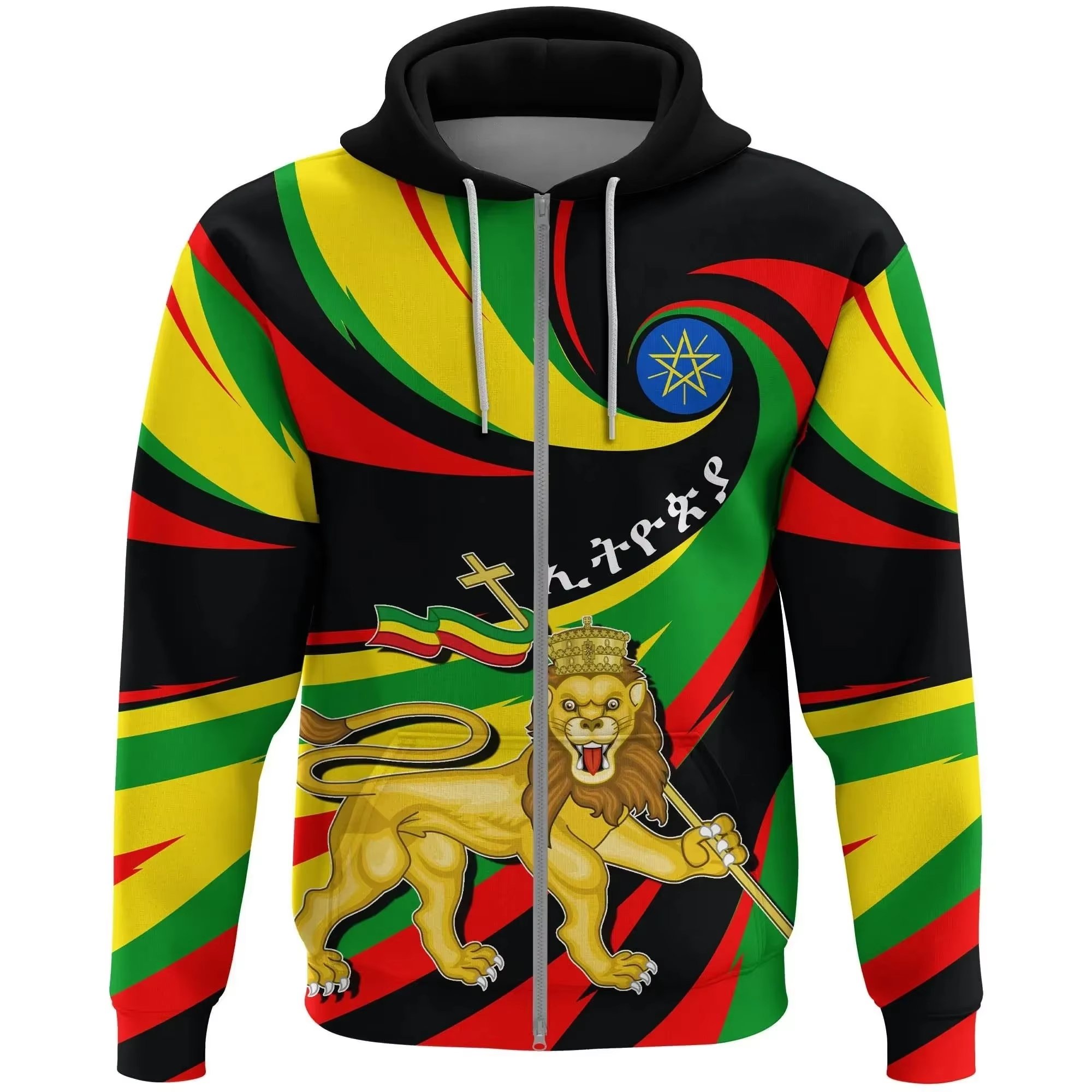 Low Minimum Order Quantity Men's Hoodies Sweatshirt Custom Men's Ethiopia Full Print Zip Up Hoodie Long Sleeve Men's Sweatshirt