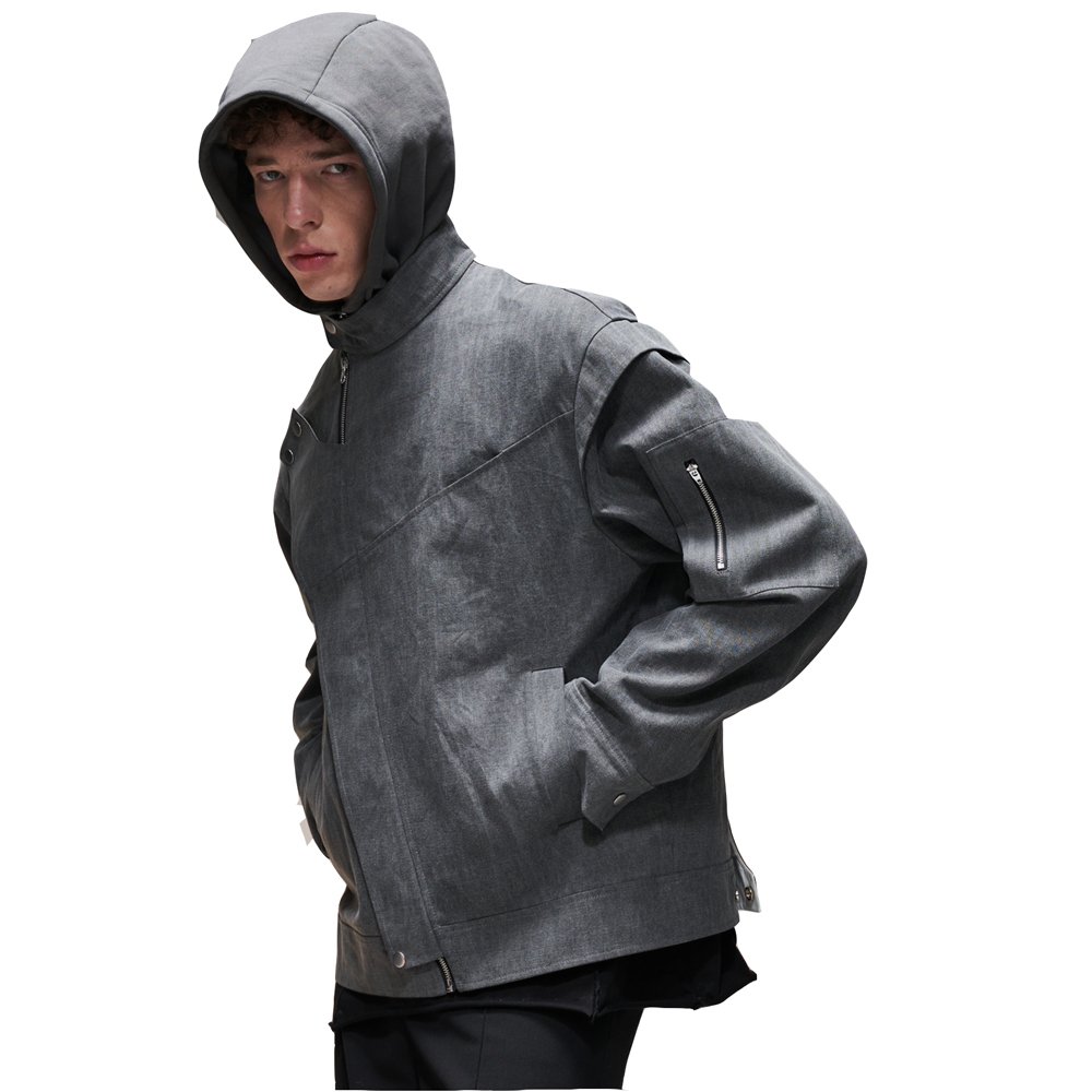Custom Pullover Hoodie Washed Color Vintage Oversize Cargo Hoodie Autumn Jacket with Zipper for Men