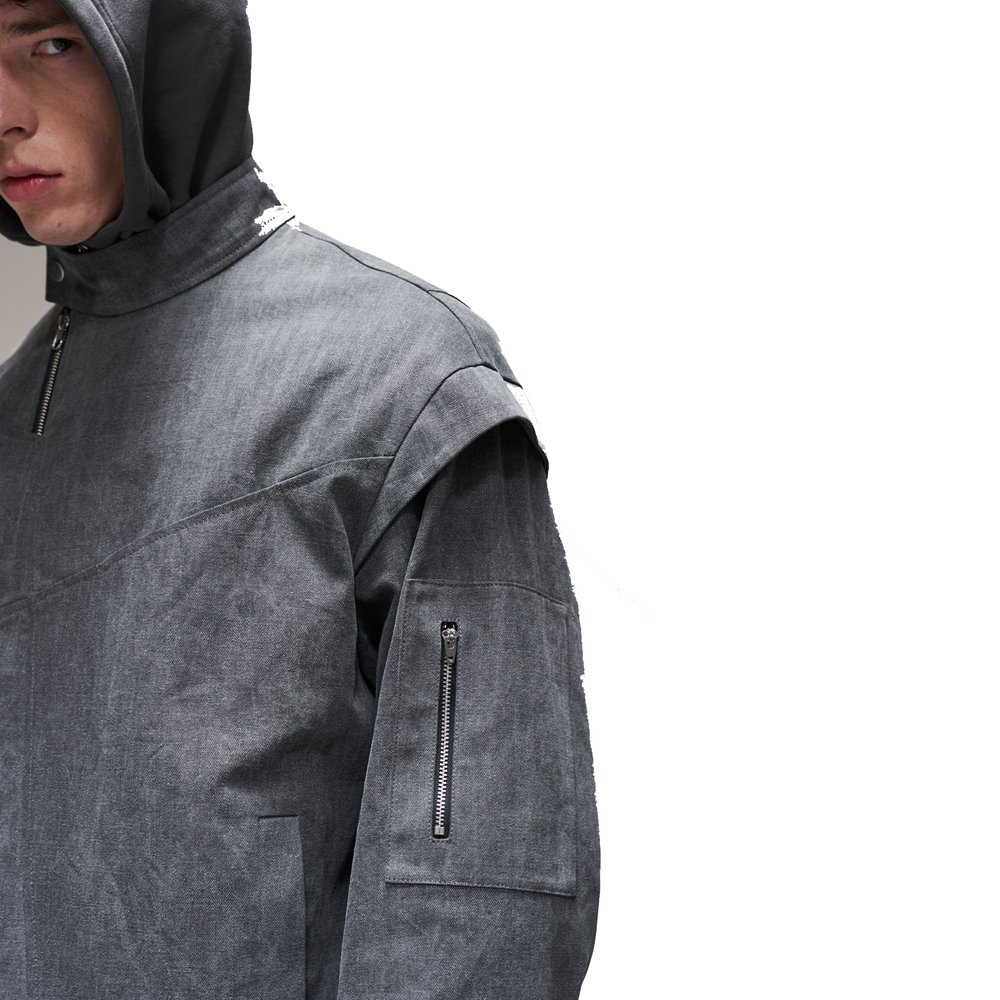 Custom Pullover Hoodie Washed Color Vintage Oversize Cargo Hoodie Autumn Jacket with Zipper for Men