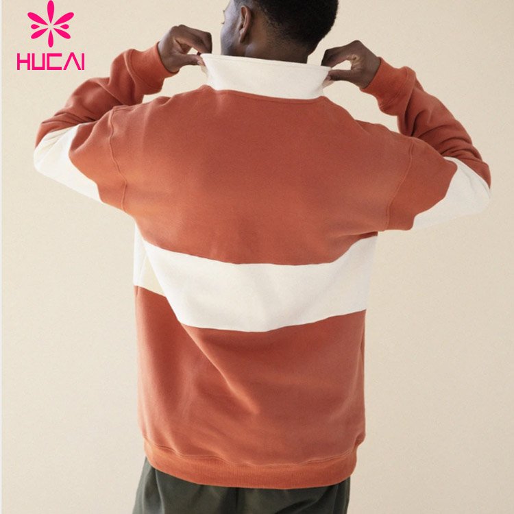 Custom logo warm quater zipper hoodie men orange plain pullover 1/4 zip funnel neck sweatshirt