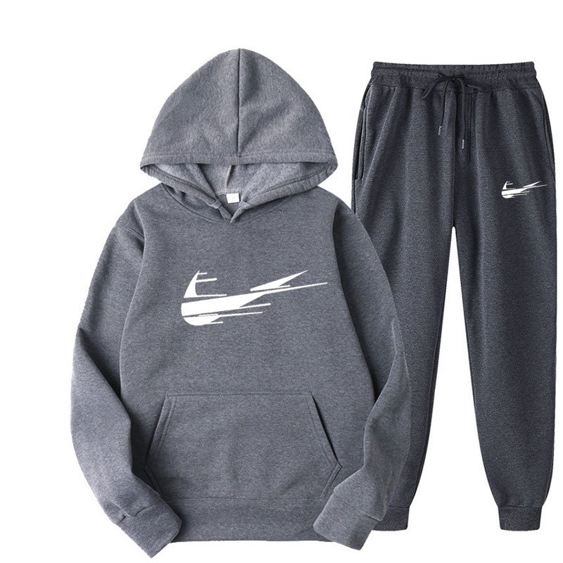 Customized LOGO autumn/winter men's brand sportswear with fleece and thickened hoodie pants, 2-piece men's hoodie set