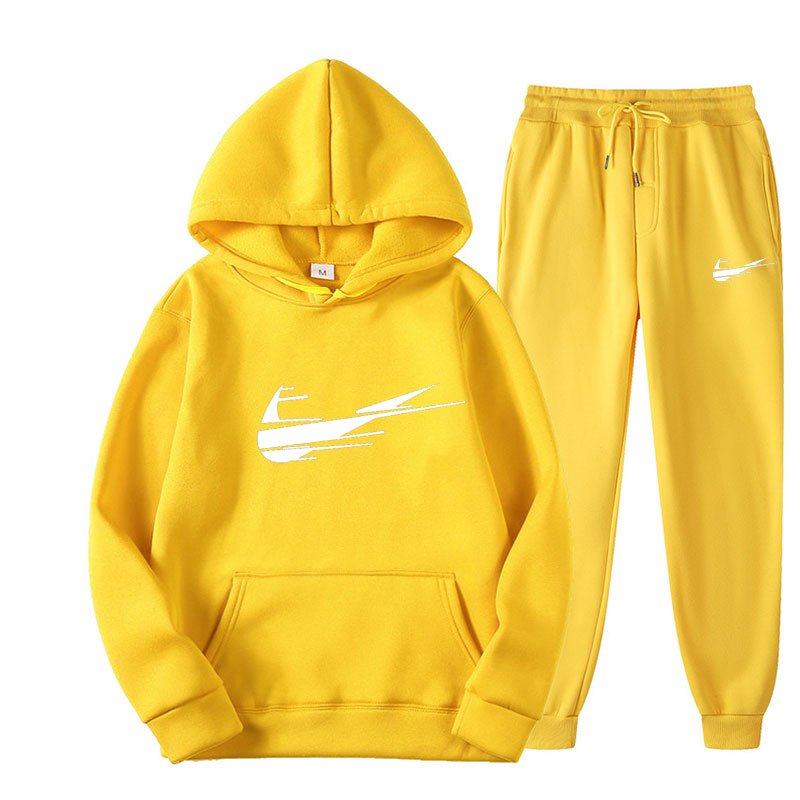 Customized LOGO autumn/winter men's brand sportswear with fleece and thickened hoodie pants, 2-piece men's hoodie set