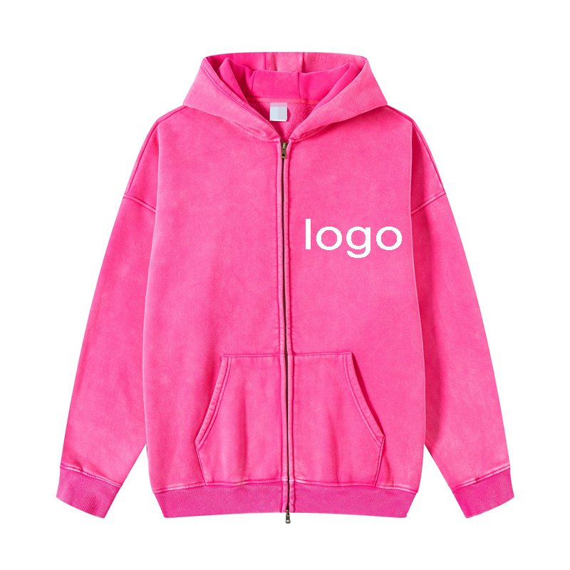 vintage distressed double zipper hoodies 100% cotton french terry hoddies acid washed embroidery hoodies with zipper
