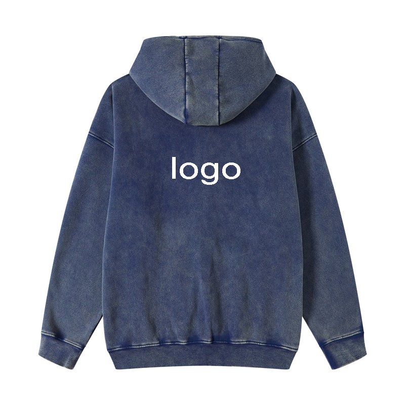 vintage distressed double zipper hoodies 100% cotton french terry hoddies acid washed embroidery hoodies with zipper