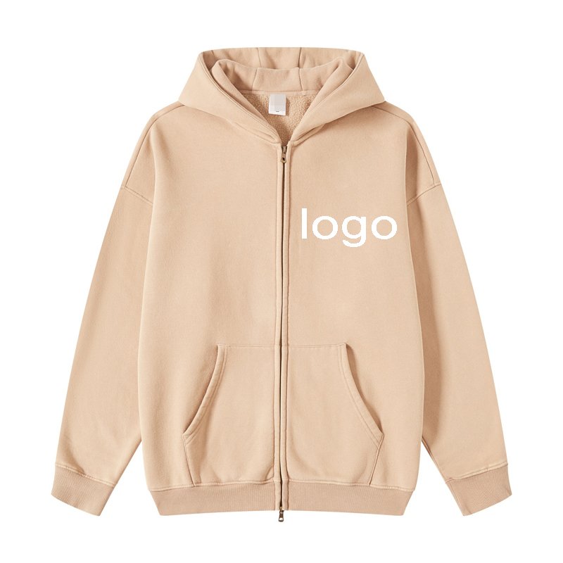 vintage distressed double zipper hoodies 100% cotton french terry hoddies acid washed embroidery hoodies with zipper