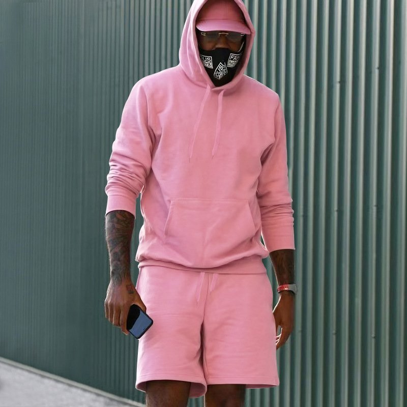 Hot Sale Oversized Hoodies with Pocket Gym Shorts 2 Pcs Set Skin Friendly Windproof Casual Sports Jogger Suits for Men