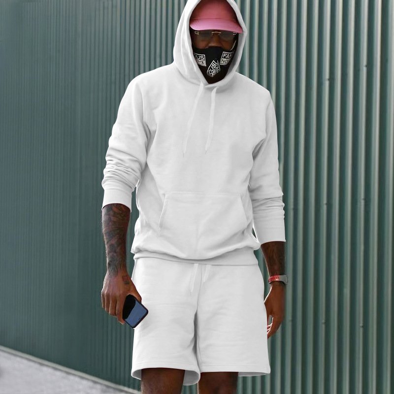 Hot Sale Oversized Hoodies with Pocket Gym Shorts 2 Pcs Set Skin Friendly Windproof Casual Sports Jogger Suits for Men