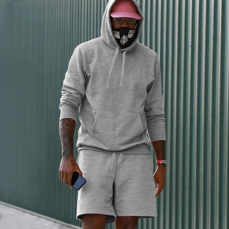 Hot Sale Oversized Hoodies with Pocket Gym Shorts 2 Pcs Set Skin Friendly Windproof Casual Sports Jogger Suits for Men