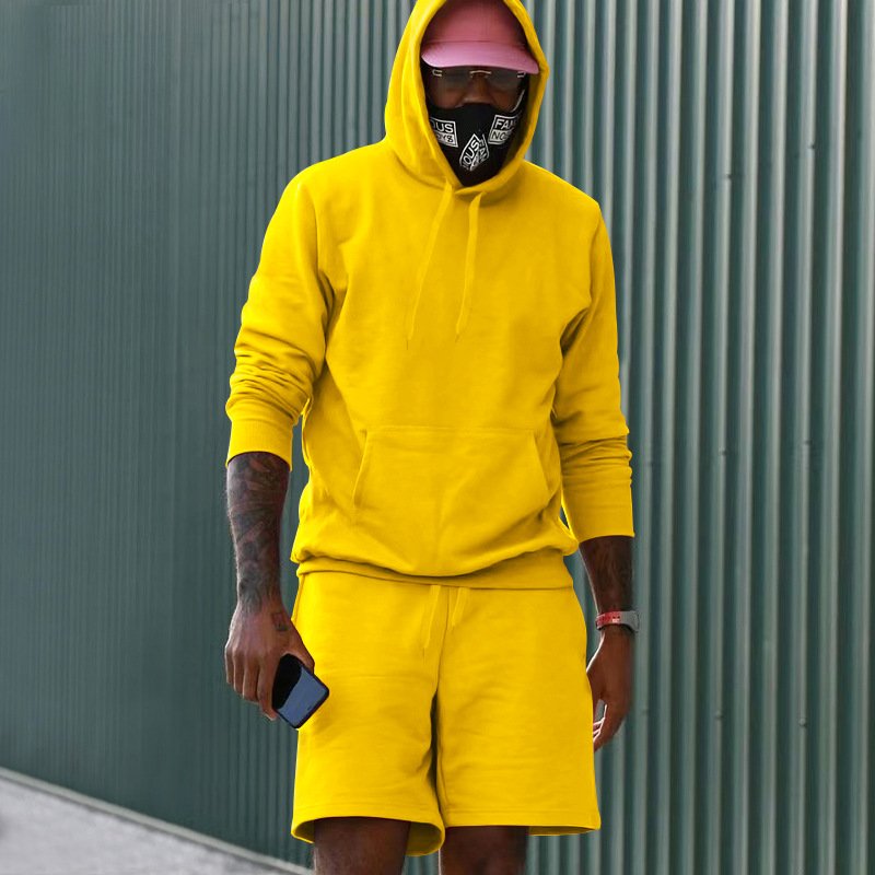 Hot Sale Oversized Hoodies with Pocket Gym Shorts 2 Pcs Set Skin Friendly Windproof Casual Sports Jogger Suits for Men