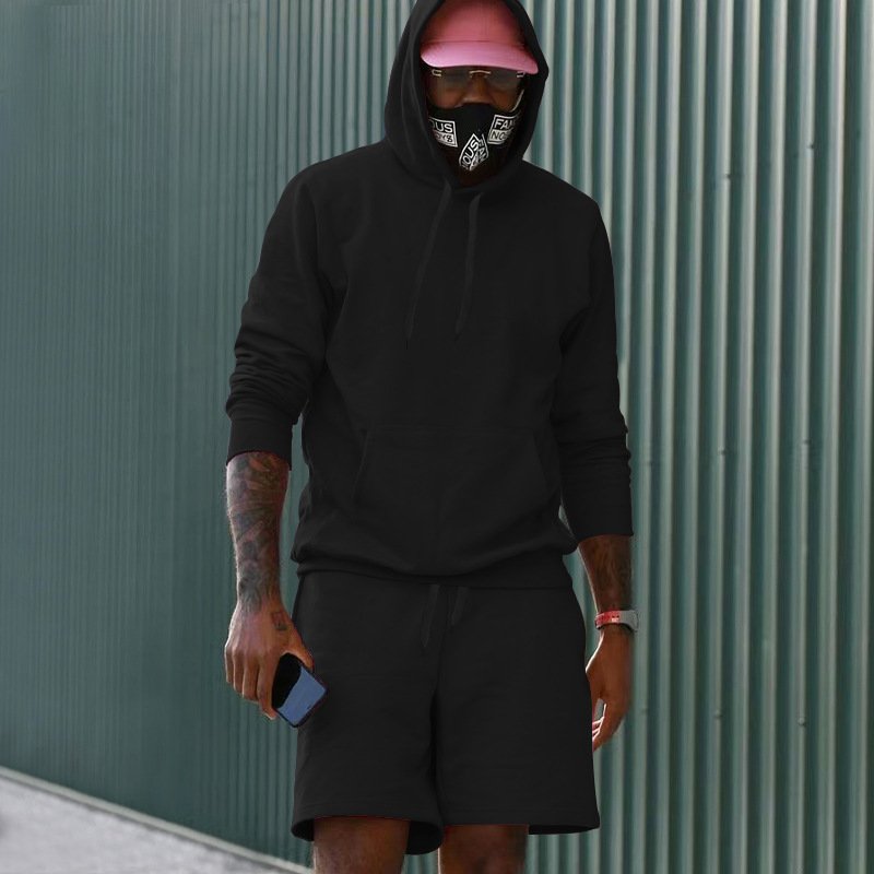 Hot Sale Oversized Hoodies with Pocket Gym Shorts 2 Pcs Set Skin Friendly Windproof Casual Sports Jogger Suits for Men