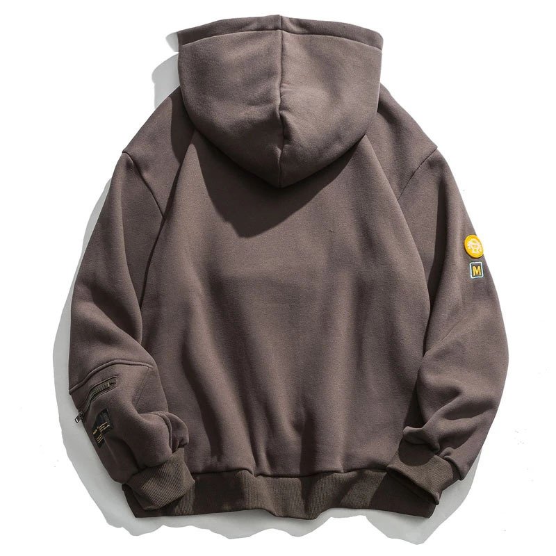 Autumn and winter men's hooded tops street pullover sweatshirt zipper pocket smile face patchwork fleece hoodie