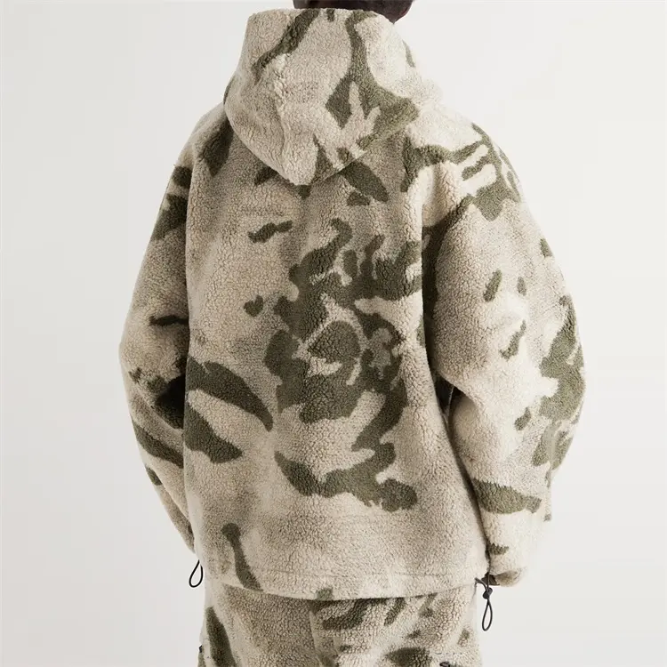 OEM Custom pullover full print half zip fleece sherpa camouflage men's hoodies sweatshirts