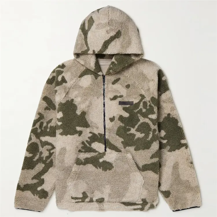 OEM Custom pullover full print half zip fleece sherpa camouflage men's hoodies sweatshirts