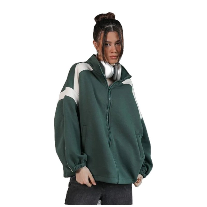 Custom Logo Zip Sweatshirts for Women Casual Color Block Comfy Pullover Hoodies Fleece 2024 Winter Clothes Tops Thumb Hole