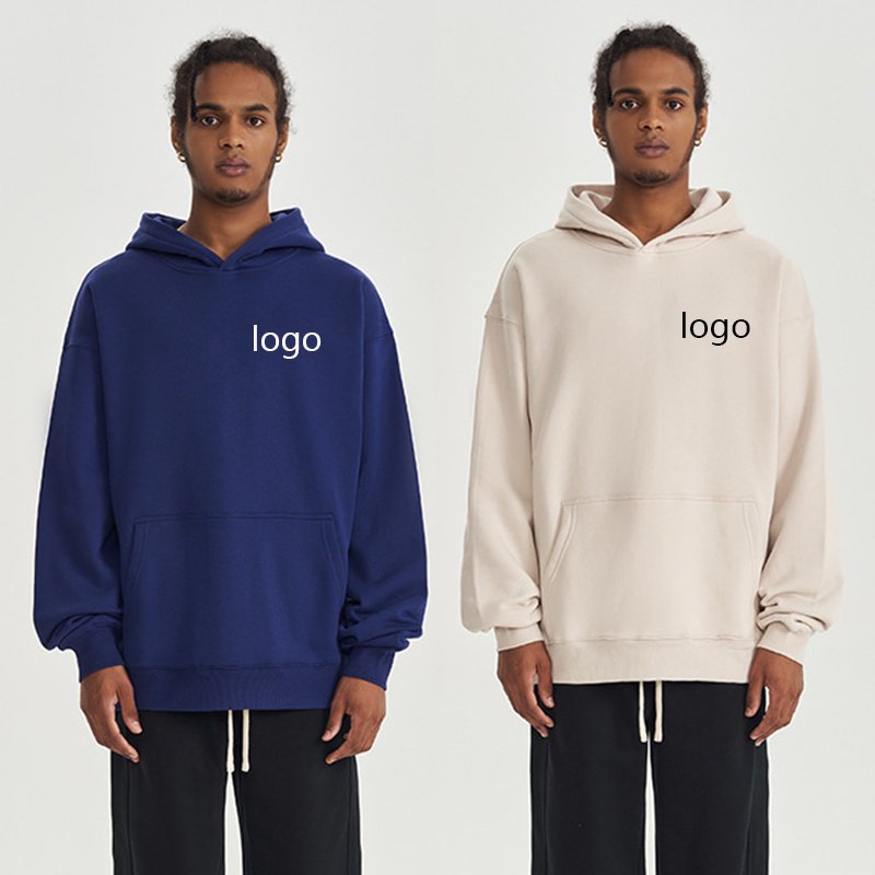 Custom 380 Gsm Men Pullover No Drawstring Drop Shoulder Fleece Hoodie Plus Size Men's Hoodie Cotton Oversized Pullover Hoodie