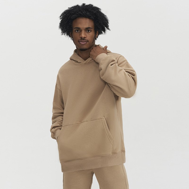 Custom 380 Gsm Men Pullover No Drawstring Drop Shoulder Fleece Hoodie Plus Size Men's Hoodie Cotton Oversized Pullover Hoodie