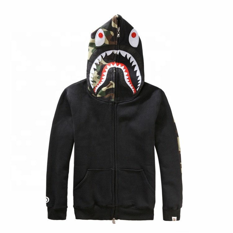 custom high quality streetwear cotton fleece embroidery full face zip up hoodies sweatshirts outdoor long sleeve men's hoodie