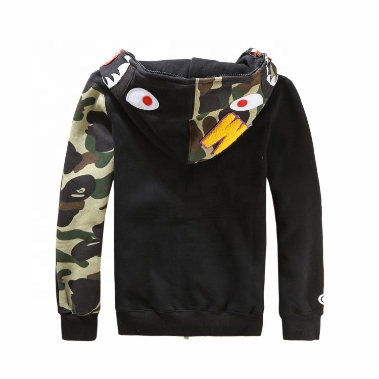 custom high quality streetwear cotton fleece embroidery full face zip up hoodies sweatshirts outdoor long sleeve men's hoodie