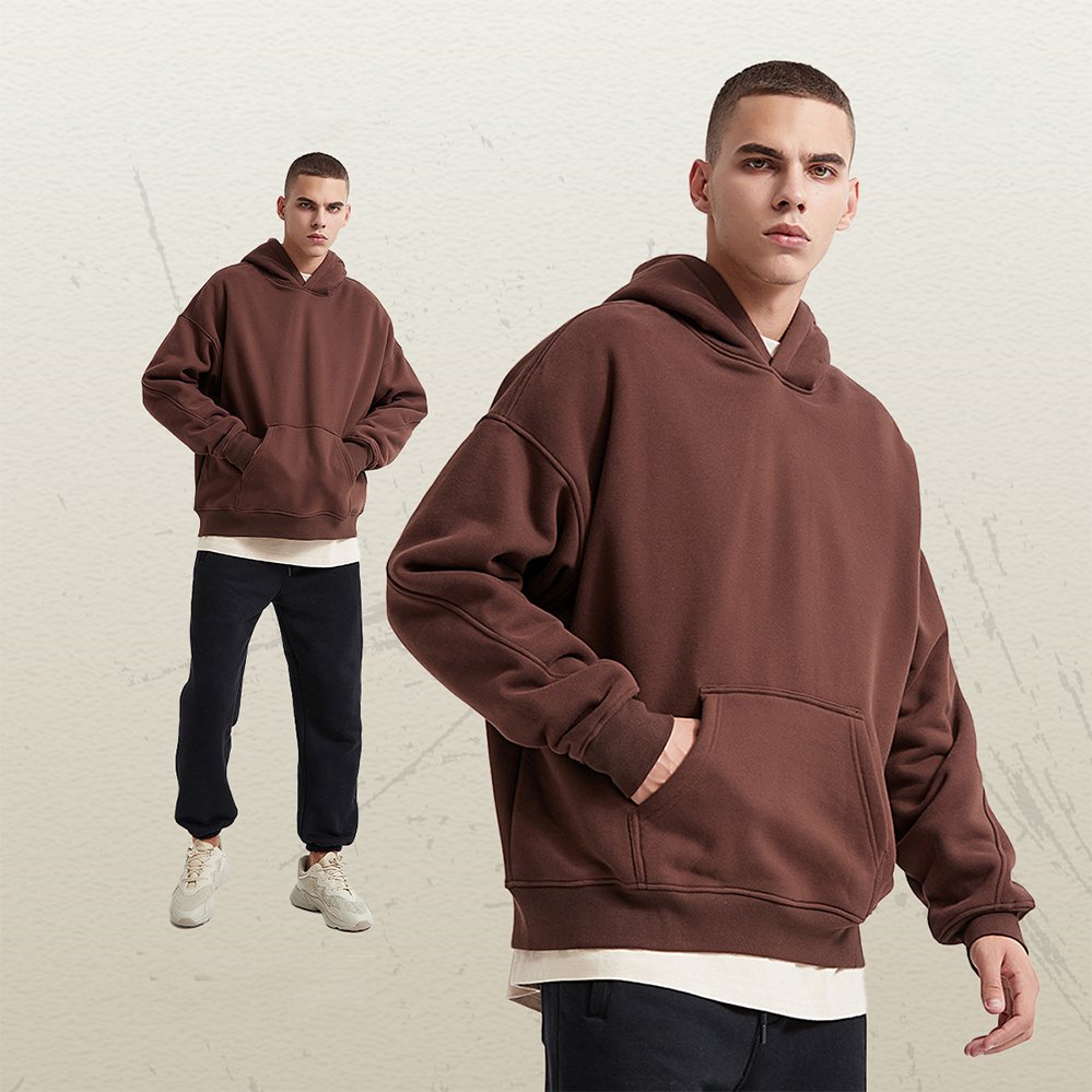 Autumn and winter new product patchwork plush hooded trendy sweatshirt for men solid color basic blank trendy men's hoodie