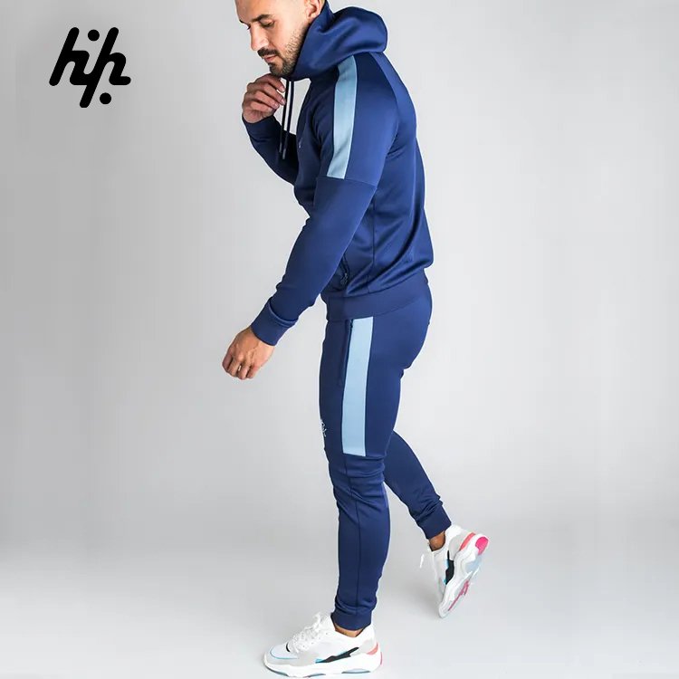 wholesale Custom men blue colure Hooded Breathable Men's Jogging zipper Tracksuit OEM Manufactured By Huzaifa products PayPal