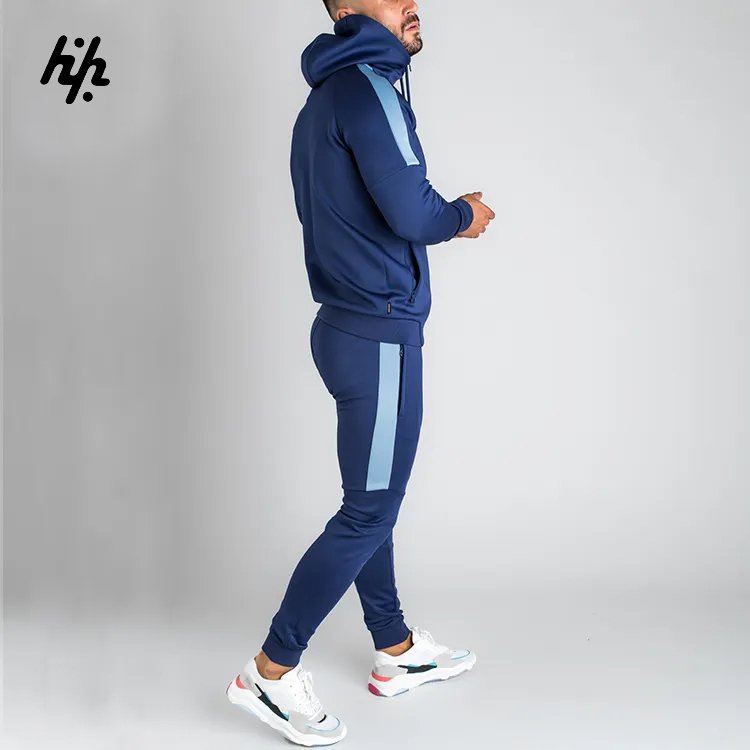 wholesale Custom men blue colure Hooded Breathable Men's Jogging zipper Tracksuit OEM Manufactured By Huzaifa products PayPal