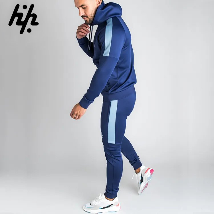 wholesale Custom men blue colure Hooded Breathable Men's Jogging zipper Tracksuit OEM Manufactured By Huzaifa products PayPal
