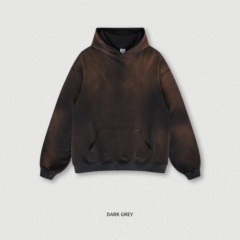 Custom Logo High Quality 100% Cotton Vintage Style Acid Washed Hoodie Plain Crew Neck Men's Hoodies