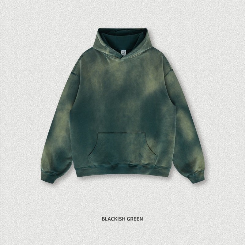 Custom Logo High Quality 100% Cotton Vintage Style Acid Washed Hoodie Plain Crew Neck Men's Hoodies