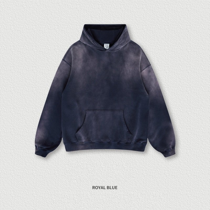 Custom Logo High Quality 100% Cotton Vintage Style Acid Washed Hoodie Plain Crew Neck Men's Hoodies