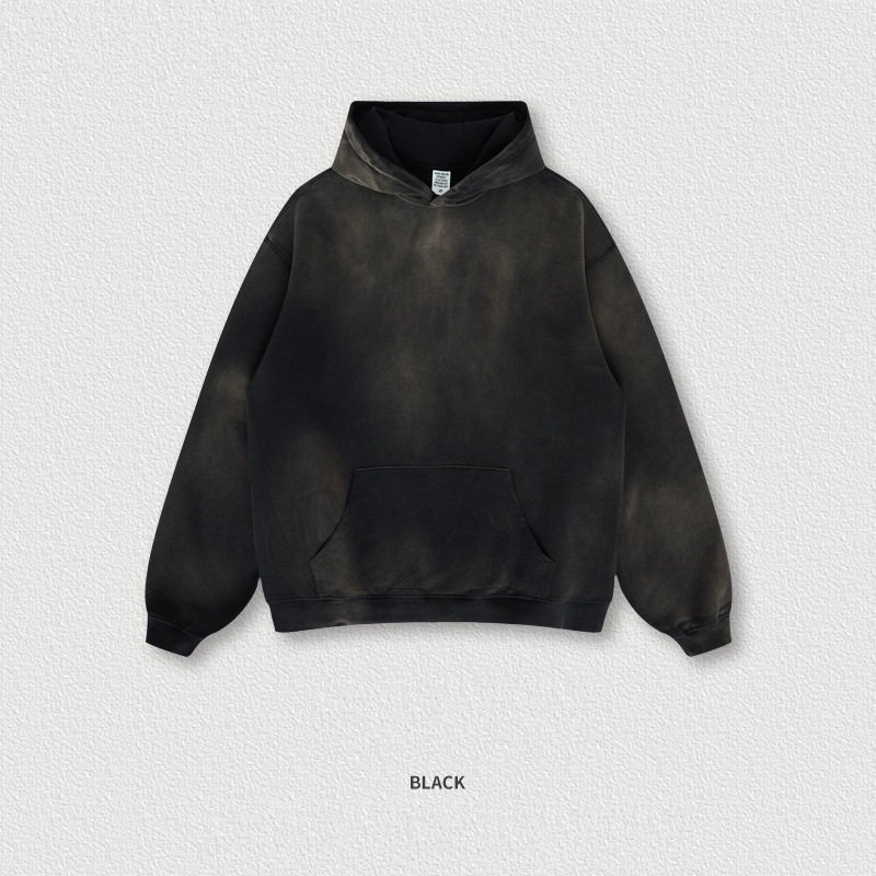 Custom Logo High Quality 100% Cotton Vintage Style Acid Washed Hoodie Plain Crew Neck Men's Hoodies