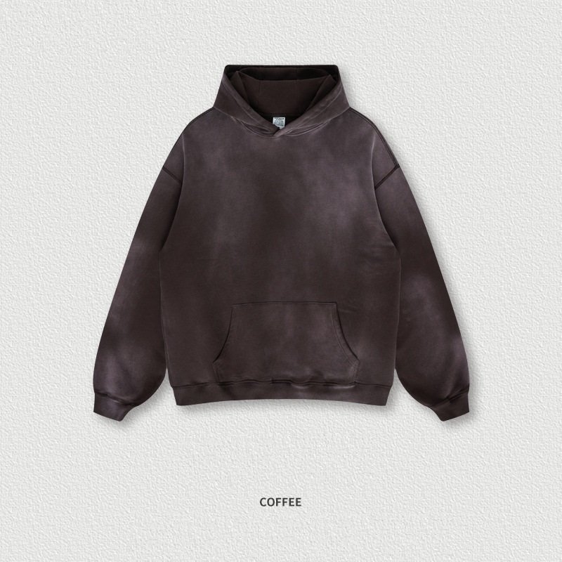 Custom Logo High Quality 100% Cotton Vintage Style Acid Washed Hoodie Plain Crew Neck Men's Hoodies