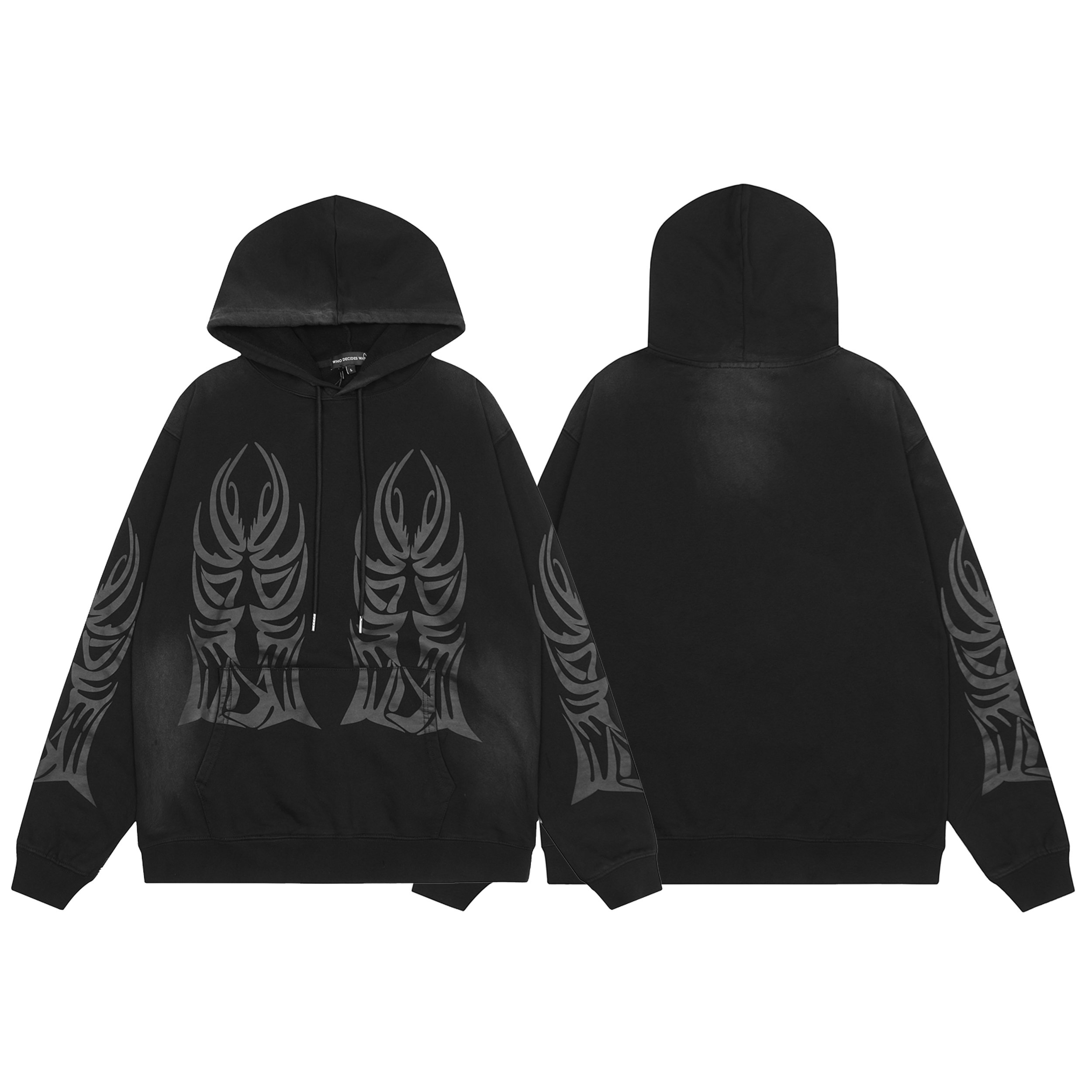 WHO DECIDES WARS Winged Logo Hooded Sweatshirt Washed fabric high weight hoodie men's hoodies & sweatshirts