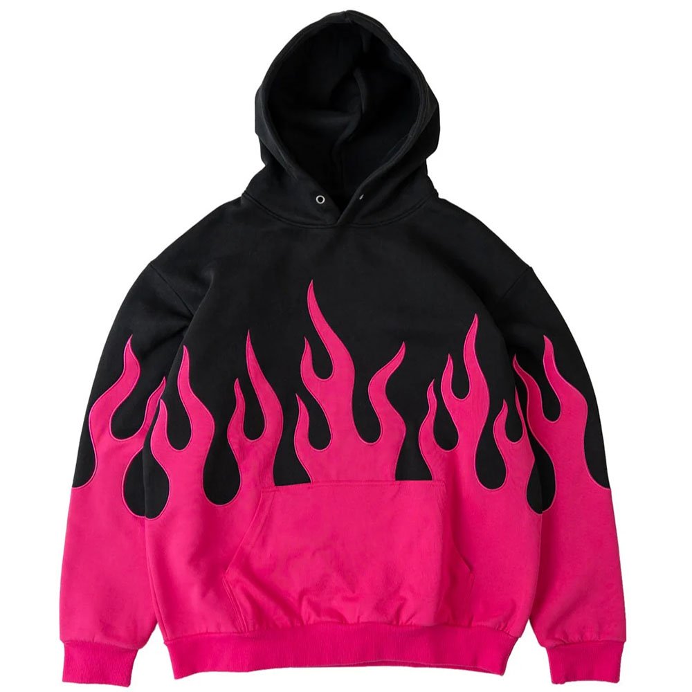 New Design Long Sleeve Flame Pattern Embroidery Hoodie Heavy Weight Men's Hoodies Sweatshirt Black White Fleece Pullover Hoodie