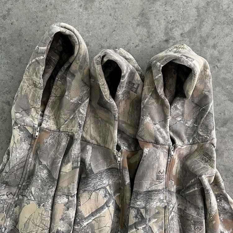 Custom cut edge vintage oversized distressed real tree camo boxy printing heavyweight oversized men's cropped camouflage hoodie