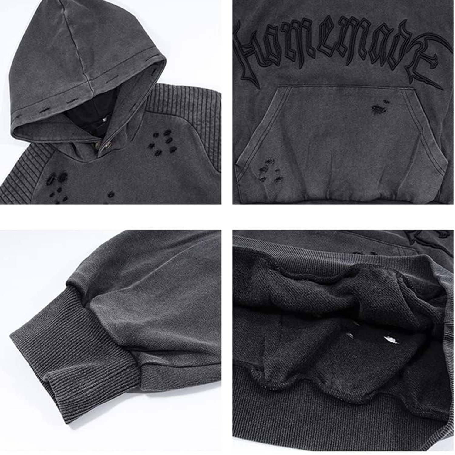 2024 New Vintage Men's Hoodies Sweatshirts High Quality Distressed Cotton Thermal Street Wear Men's Spider Embroidered Clothes