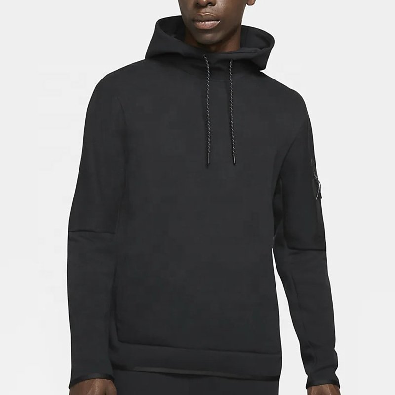 Wholesale OEM Men Heavyweight Sweatshirt Tech Fleece Pullover Hoodie Street Wear Blank Hoodies Windproof Pocket On Sleeves
